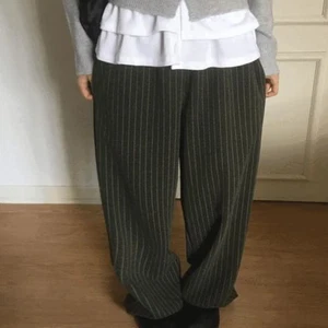 모큰 스트라이프 모직 투웨이 와이드 팬츠